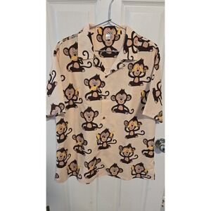 Mens XL Monkey Banana Button‎ Up Shirt Novelty Graphic Hawaiian Party Fun